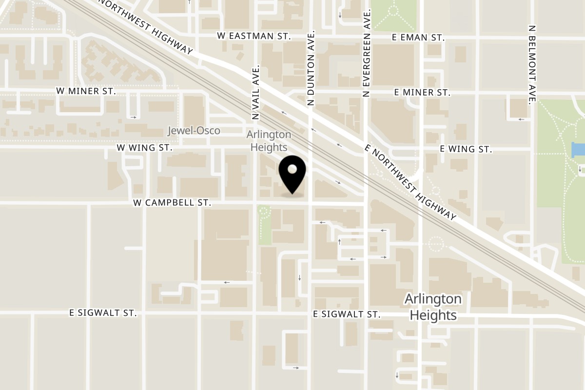 Map showing the location of BOA Açaí on 8 W Campbell St in Arlington Heights